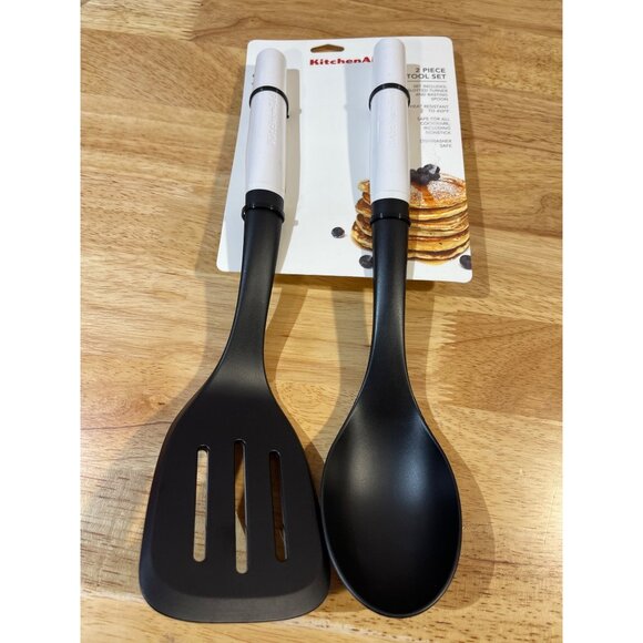 KITCHENAID White 2Pc. Slotted Turner & Basting Spoon Tool SET NEW WITH TAGS! - Picture 1 of 3